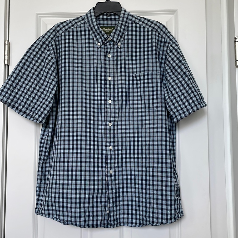 Eddie Bauer Men's Navy Blue Short Sleeve Shirt, size XL